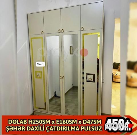Geniş həcmli 4 qapılı şkaf - Ölçülər: Hündürlük 250 sm x En 160 sm x — Mehdiabad