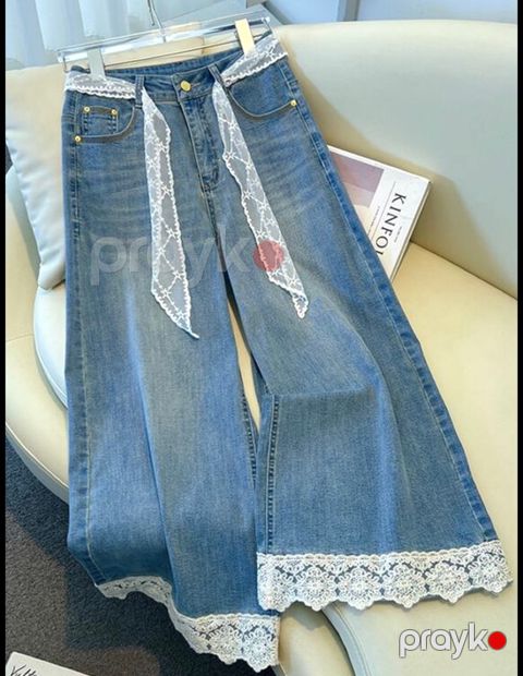 Lace Trim Wide-Leg şalvarı — Bakı