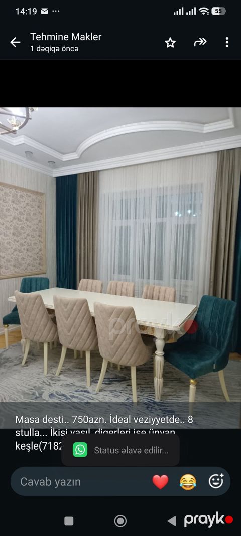 Masa desti. 750azn. İdeal veziyyetde. 8 stulla. İkisi yaşıl — Bakı