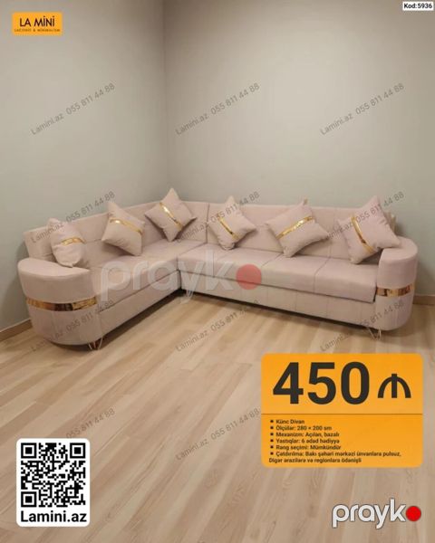 Künc divan – Model kodu: 5936 - Ölçülər: 280 200 sm - Mexanizm — Bakı