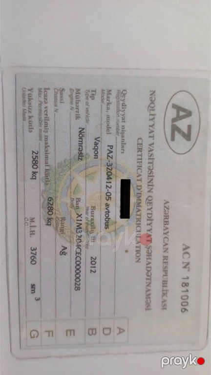 PAZ 3204, 3.8 L, 2012 il, 589 000 km — Avtobus, Bakı (11)