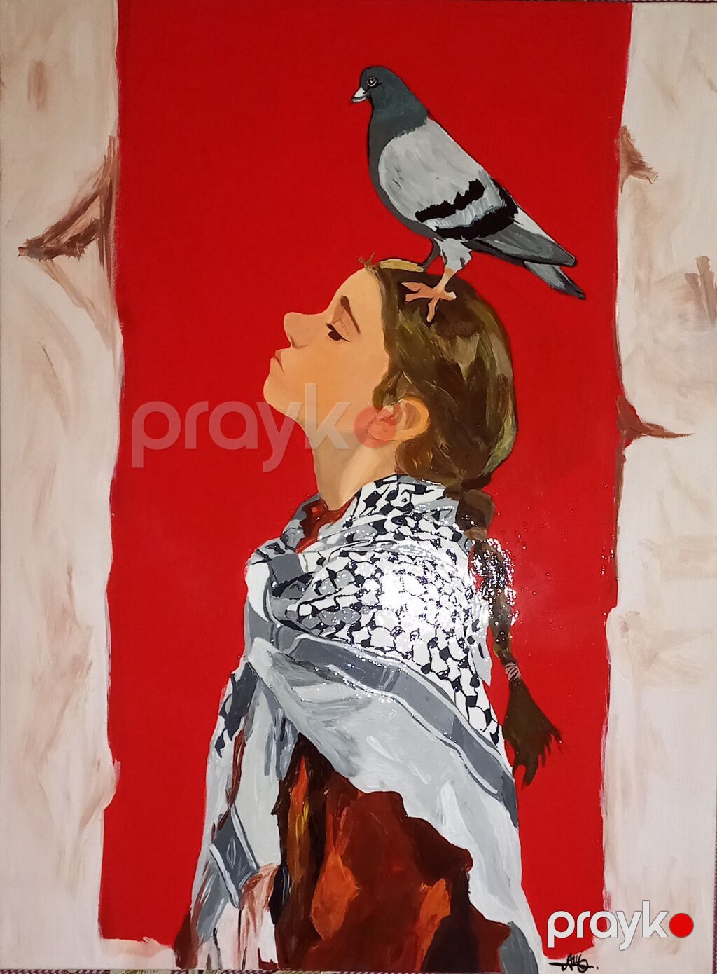 Orijinal rəsm əsəri – “Qız və Göyərçin” - Texnika: akril boya — Şəkillər, plakatlular və çərçivələr, Gəncə (2)