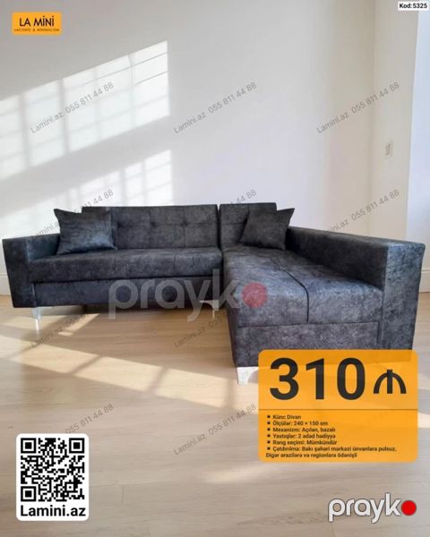 Künc divan – Kod: 5325 - Ölçülər: 240 150 sm - Mexanizm: Açılan — Bakı