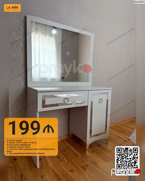 LA Mını makiyaj masası və güzgü dəsti - Termo güzgü - Ölçülər: D 40 — Bakı