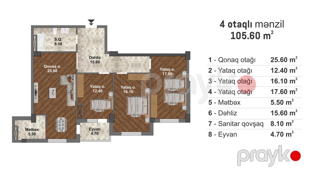 Satılır 4 otaqlı yeni tikili 105.6 m² — Mənzil, Bakı (2)