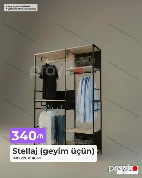 Stellaj (geyim üçün) – 40×220×140 sm - Geniş açıq qarderob sistemi — Bakı