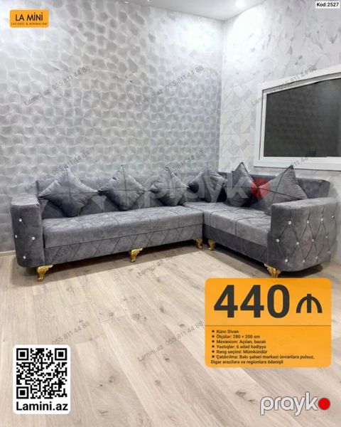 Künc divan – La Mini (Kod: 2527) - Ölçü: 280 200 sm - Mexanizm — Bakı