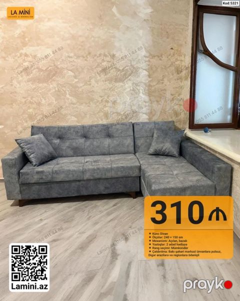 Künc divan – Kod: 5321 - Ölçülər: 240 150 sm - Mexanizm: Açılan — Bakı