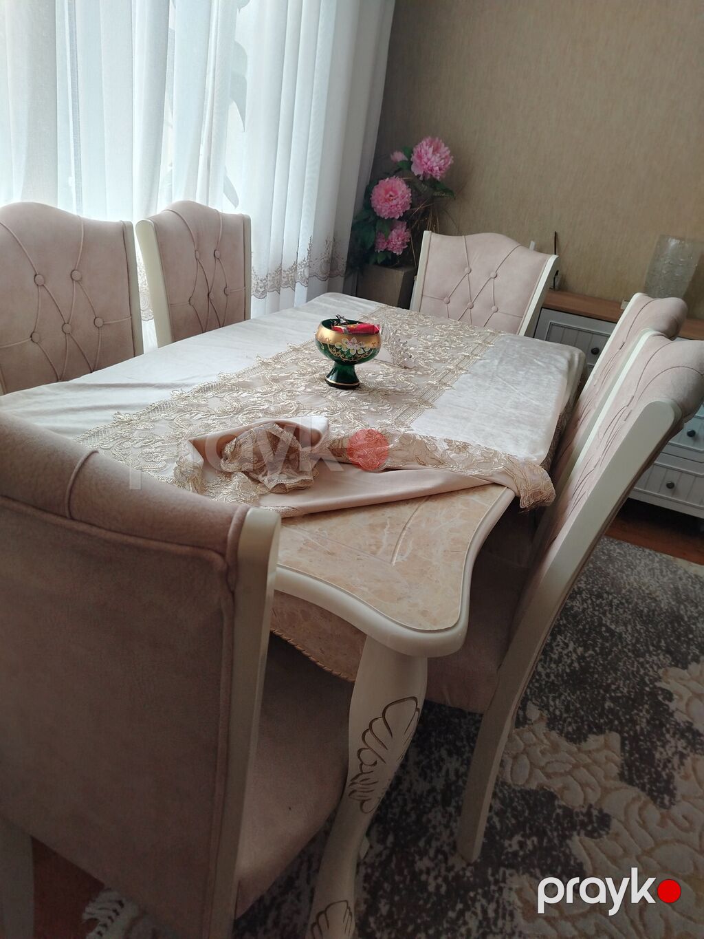 Qonaq otağı üçün, İşlənmiş, Açılan, Dördbucaq masa, 6 stul — Masalar və stullar, Saray (2)