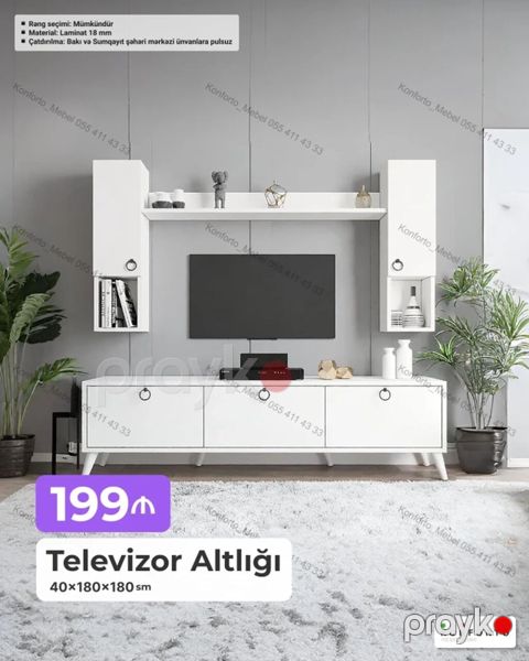 Televizor altlığı və divar rəfli modul dəst Ölçülər: 40 180 180 — Bakı