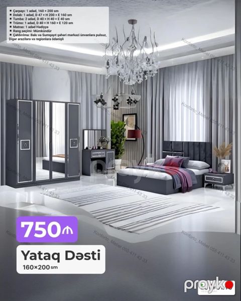 Yataq Dəsti – 160×200 sm Tərkibi: - Çarpayı: 1 ədəd, 160 200 sm — Bakı