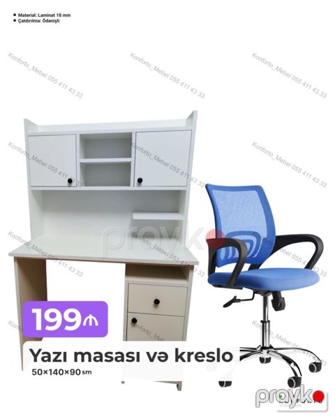 Yazı masası və kreslo dəsti - Ölçülər (masa): 50 140 90 sm — Bakı