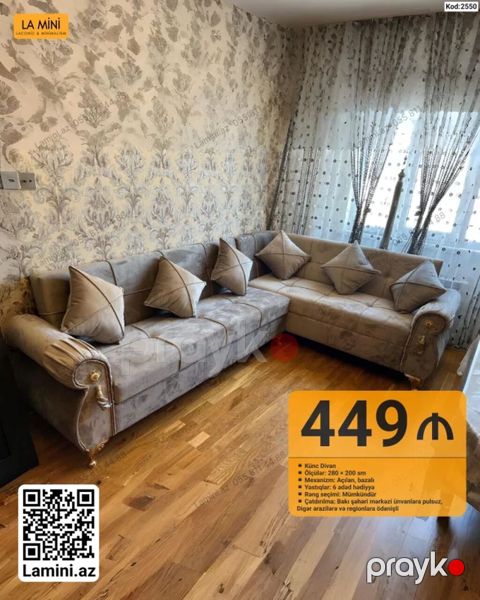 Künc divan – Lamini - Ölçülər: 280 200 sm - Mexanizm: açılan — Bakı
