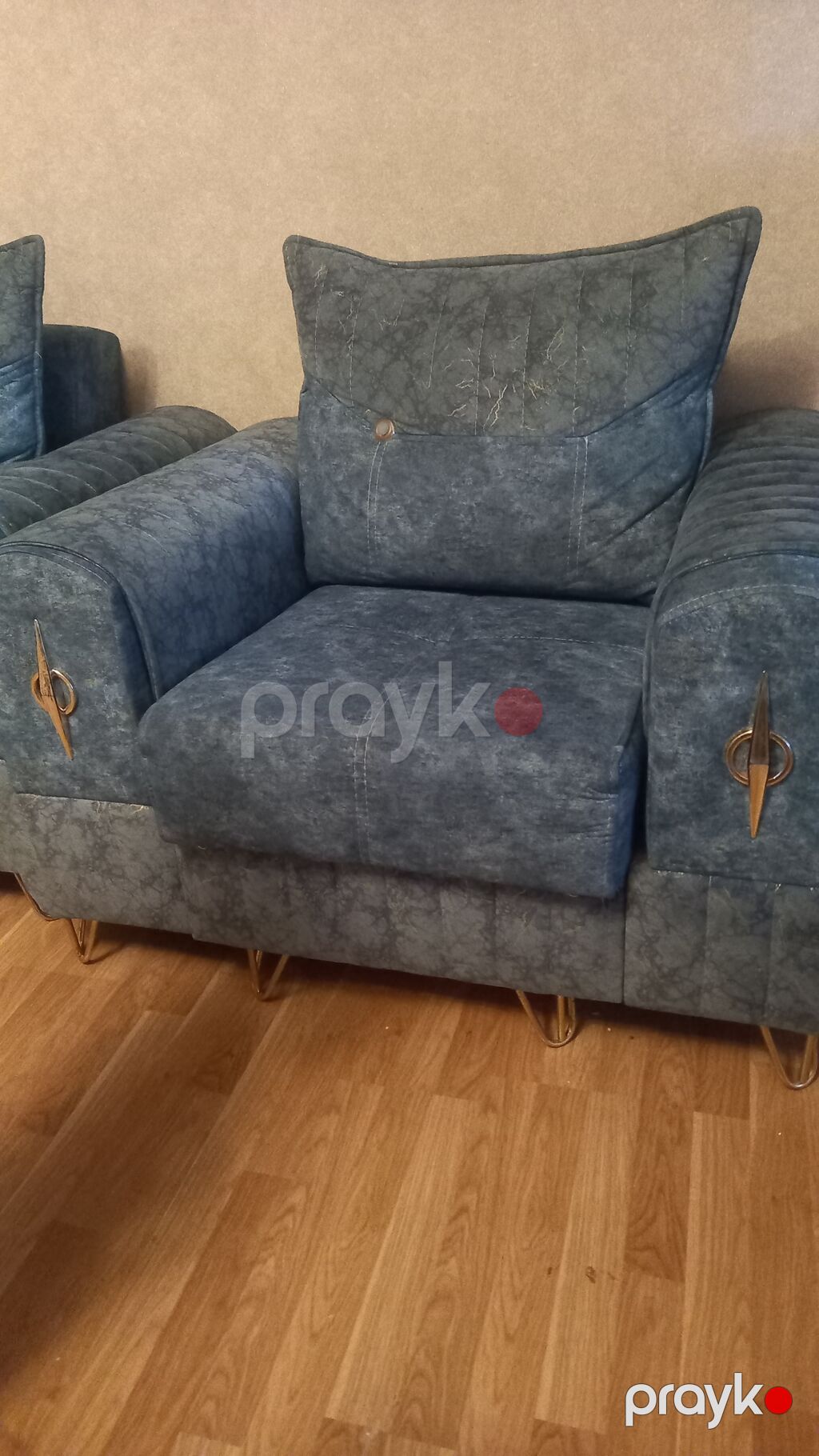 Mebel dəsti – divan və kreslo - Rəng: tünd boz-mavi (daş yuma — Yumşaq mobilya dəstləri, Bakı (2)