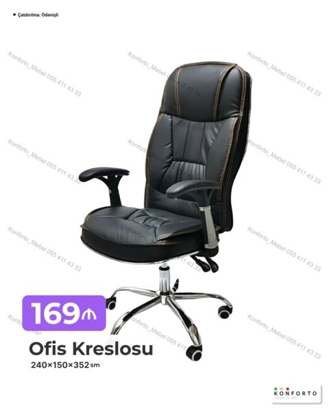 Ofis kreslosu - Ergonomik dizaynlı yüksək bel dayağı - Yumşaq — Bakı