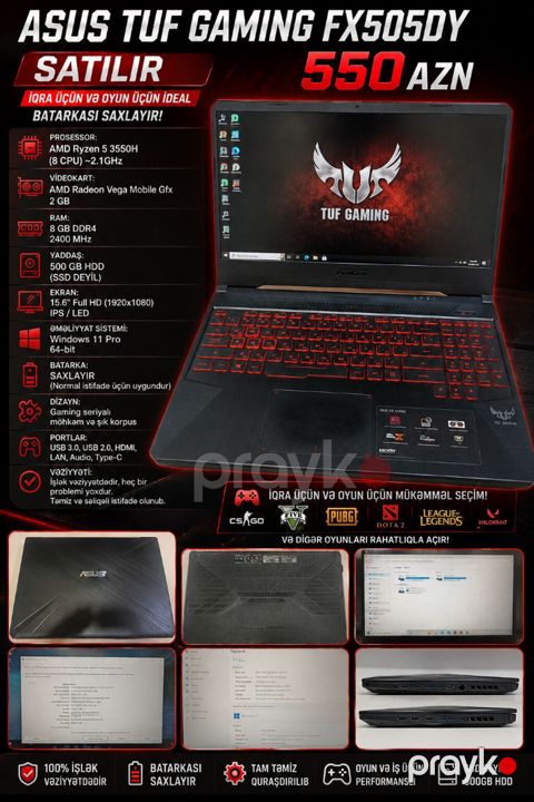 ASUS TUF Gaming FX505DY noutbuk - Prosessor: AMD Ryzen 5 3550H (8