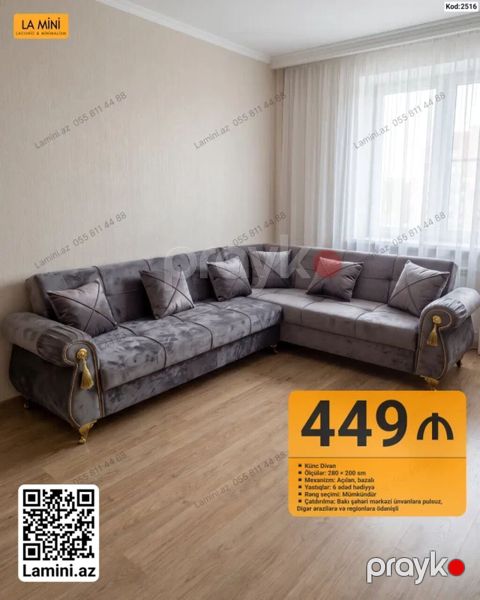 Künc divan – La Mini (Kod: 2516) - Ölçülər: 280 200 sm - Mexanizm — Bakı