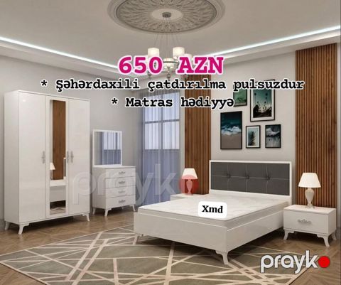 Yataq otağı mebel dəsti Tərkibi: - 2 nəfərlik çarpayı (yumşaq başlıq — Mehdiabad