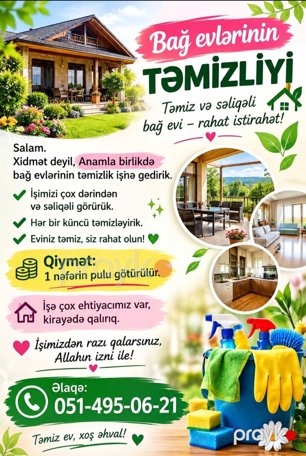 Bağ evlərinin təmizliyi xidməti - Ana-bala komandası olaraq bağ — Ev personali və təmizlik, Bakı