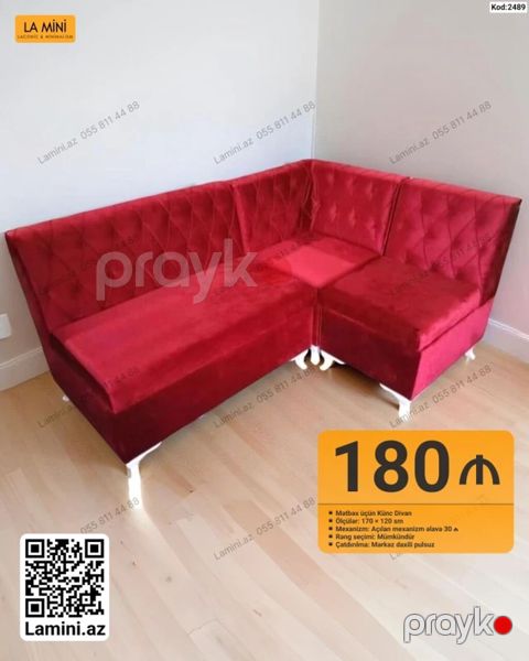 Mətbəx üçün künc divan - Model: Kod 2489 (LA Mını) - Ölçülər: 170 — Bakı