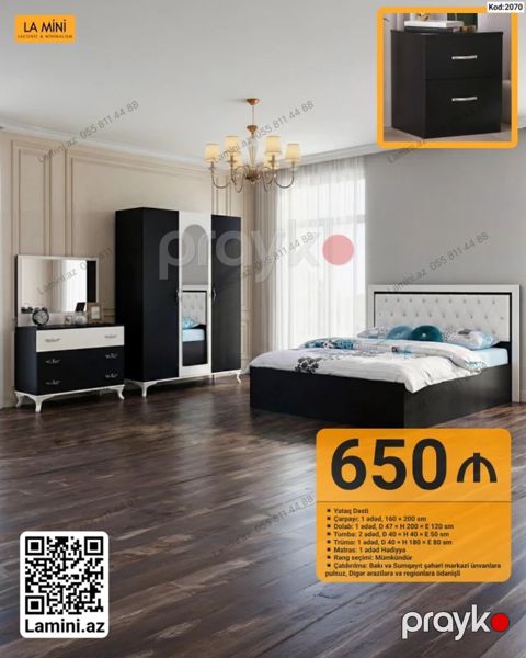 LA Mını – Yataq Dəsti (Kod: 2070) Tərkib: - Çarpayı: 1 ədəd, 160 x — Bakı