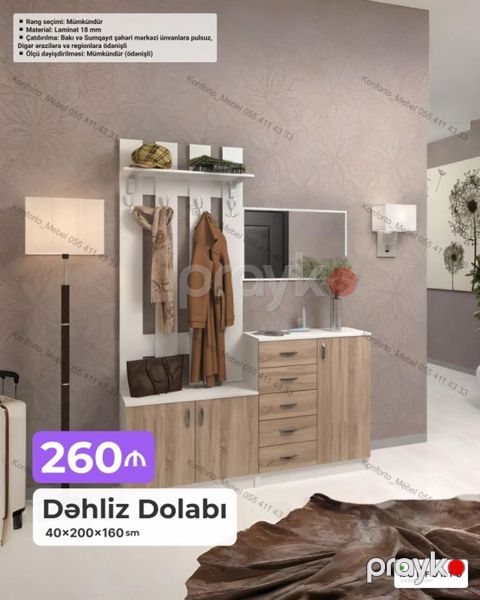 Dəhliz Dolabı – 40×200×160 sm - Funksional dizayn: açıq asılqan — Bakı