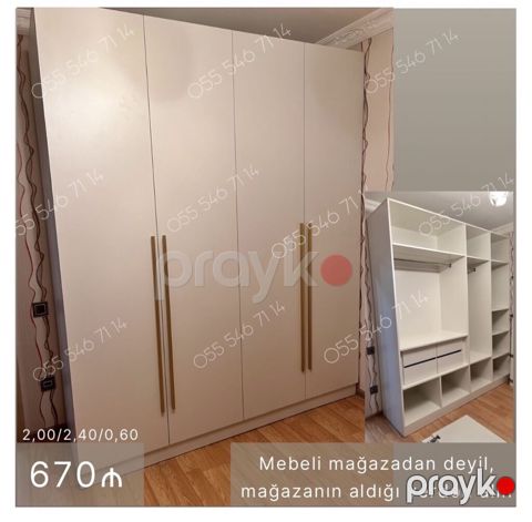 Ağ rəngli 4 qapılı şkaf – müasir, minimal dizayn. Ölçülər: 2,00 m — Bakı