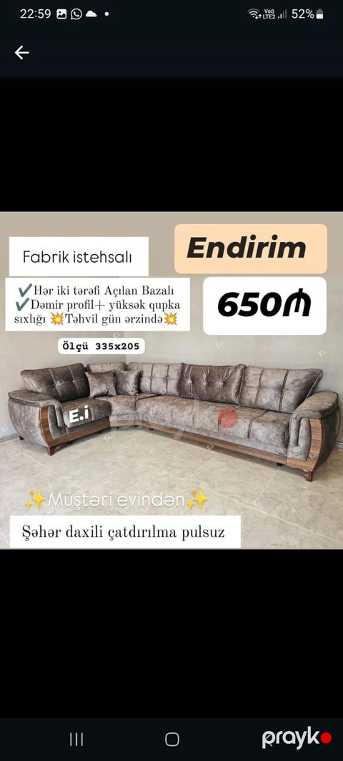 Künc divan – Fabrik istehsalı - Ölçü: 335 x 205 sm - Hər iki tərəfi — Mehdiabad