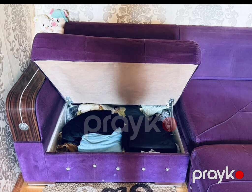 Bənövşəyi rəngdə, L formalı transformasiya olunan künc divan dəsti — Yumşaq mobilya dəstləri, Bakı (3)