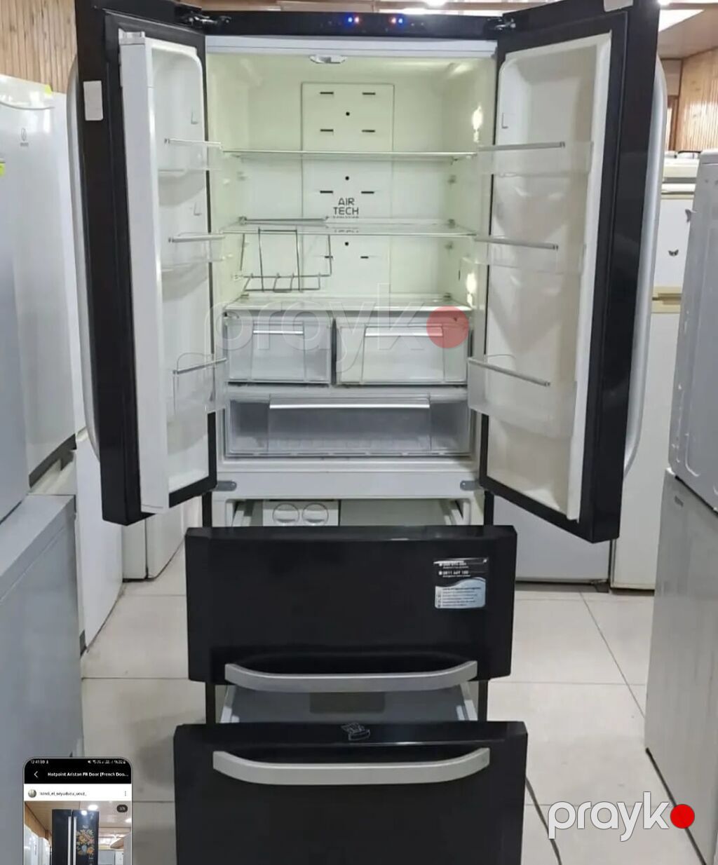 Hotpoint Ariston 4 qapılı (French Door) soyuducu - Rəng: qara, ön — Soyuducular, Bakı (2)