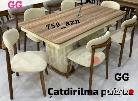 Mətbəx/qonaq otağı üçün modern masa və 6 stul dəsti - Dəst: 1 ədəd — Mehdiabad