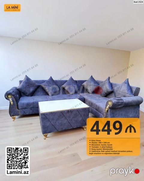 Künc divan – La Mini (Kod: 2524) - Ölçülər: 280 200 sm - Mexanizm — Bakı