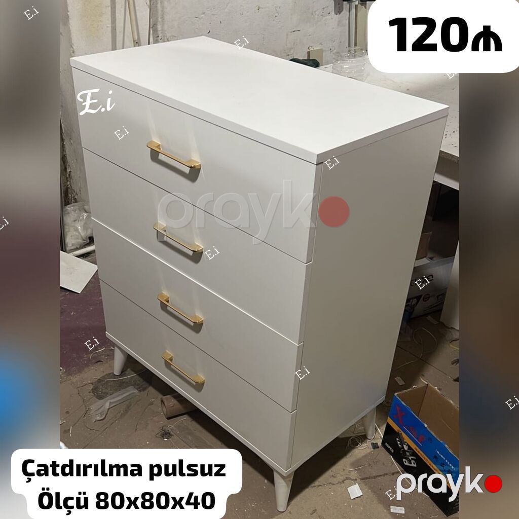 Dördrəfli şkaf-komod - Rənglər: bej və ağ - 4 geniş çekmece, qızılı — Komodlar və tumbalı, Digah (2)
