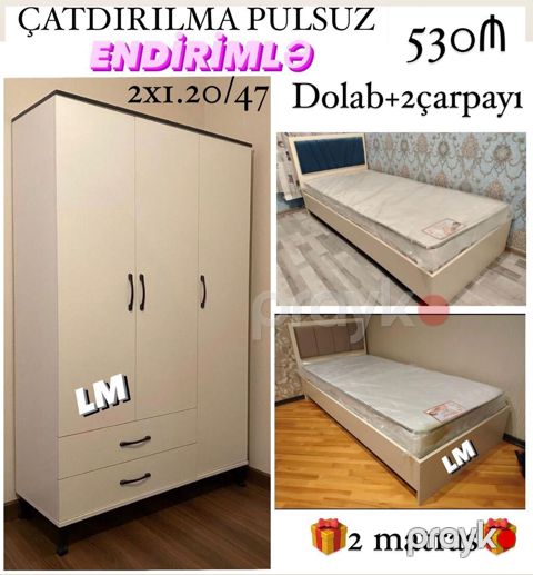 Endirimlə dəst: Dolab + 2 çarpayı Qiymət: 530₼ Çatdırılma pulsuz Dəst — Mehdiabad