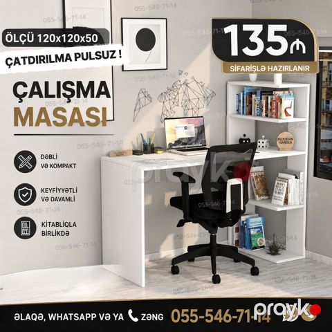 Çalışma masası + kitablıq dəsti - Ölçü: 120×120×50 sm - Dəbli və — Bakı