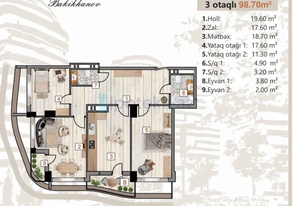 Satılır: 3 Otaq, Yeni tikili, Sabunçu r., Bakıxanov q., 98.70 m² — Mənzil, Bakı (2)