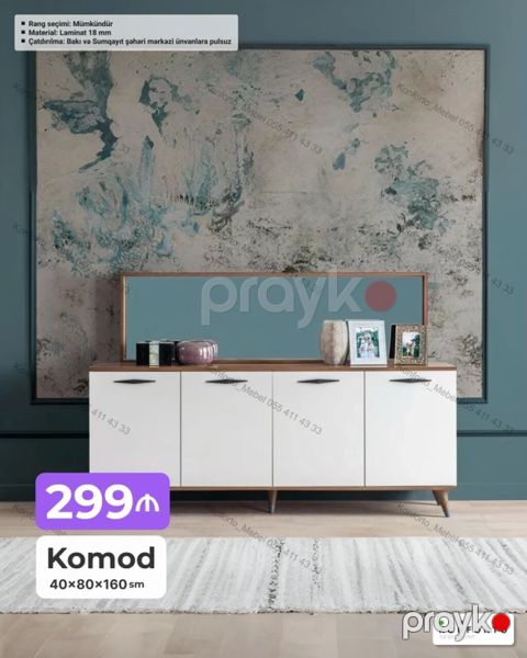 Komod – müasir dizaynlı, funksional saxlama mebeli. Ölçü: 40×80×160 — Bakı