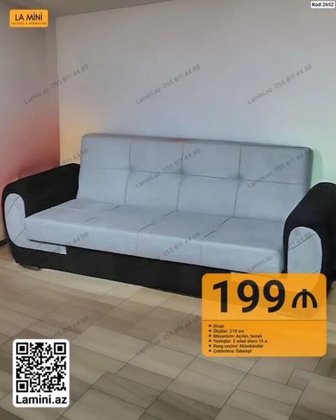 Məhsul: Divan (Kod: 2652) - Ölçü: 210 sm - Mexanizm: Açılan, bazalı — Lamini Mebel — Sofas