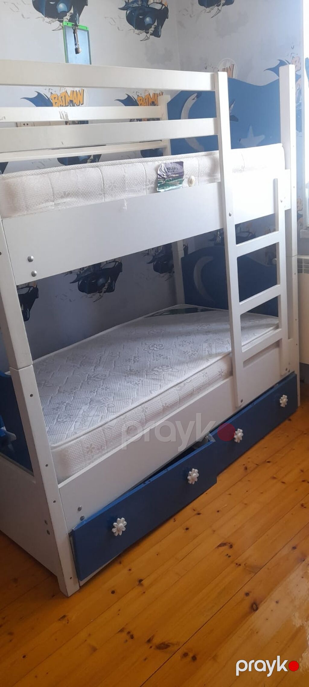 Uşaq üçün iki mərtəbəli çarpayı - Rəng: ağ və göy kombinasiya — Yataqlar, Bakı (3)