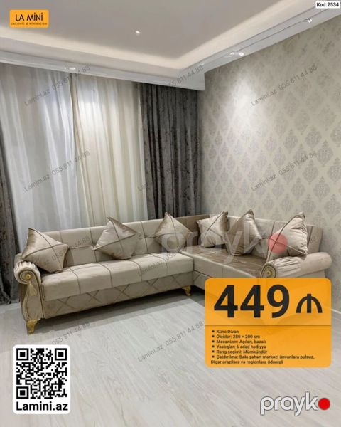 Künc divan – La Mini (Kod: 2534) - Ölçülər: 280 200 sm - Mexanizm — Bakı