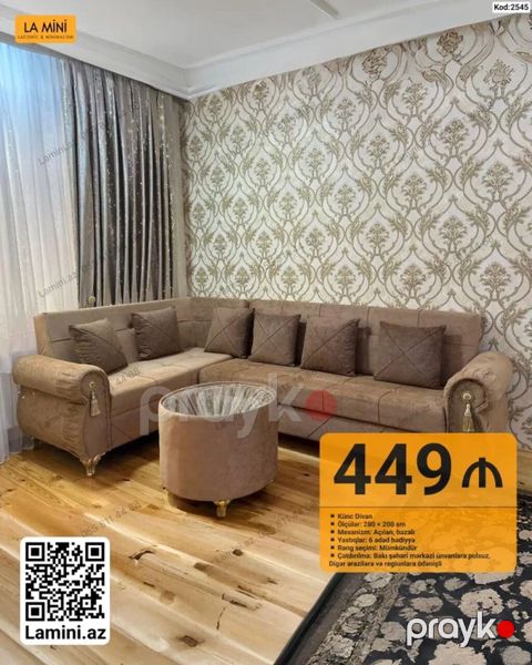 La Mini – Künc Divan Dəsti - Model: Künc Divan - Ölçülər: 280 200 — Bakı