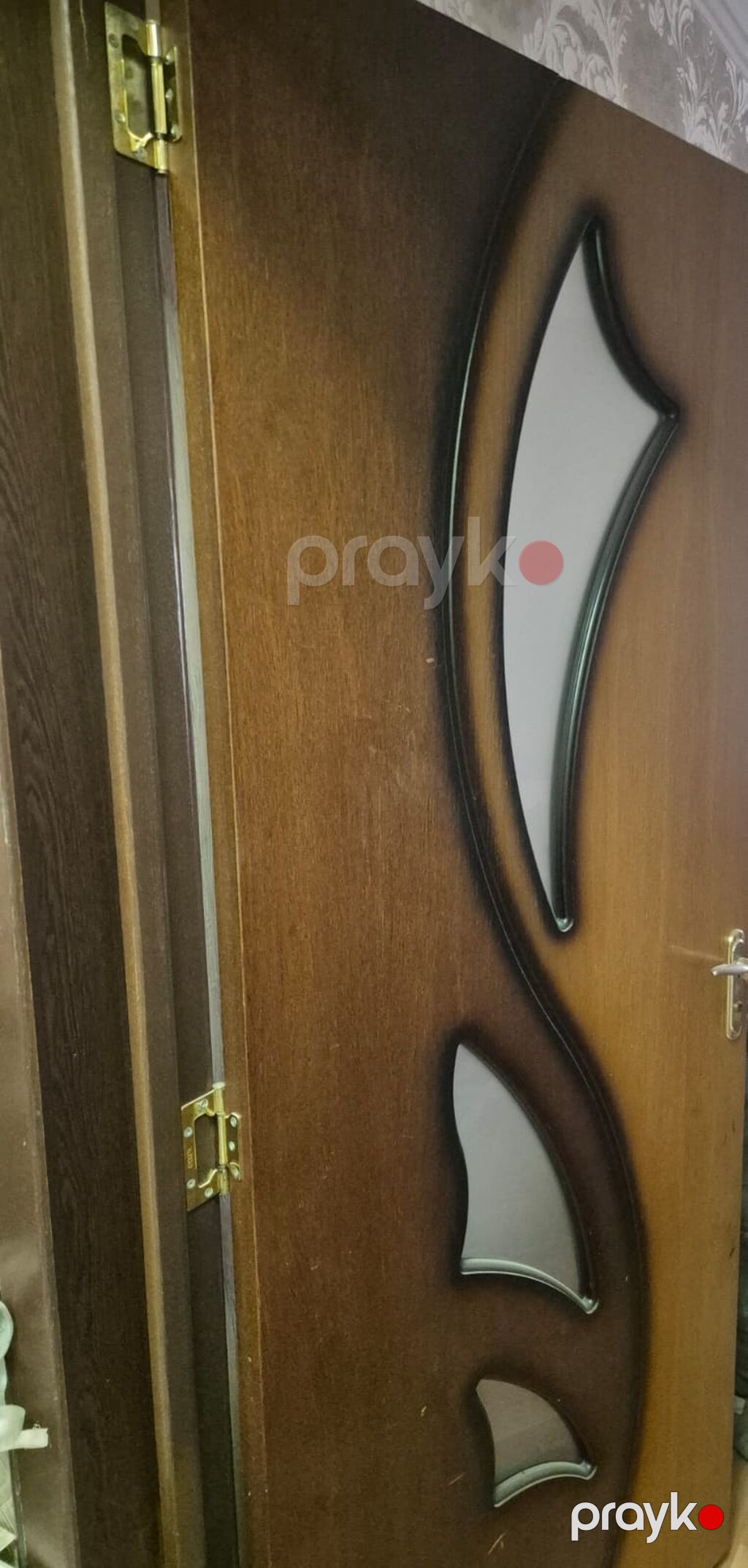Otaq qapısı – dekorativ şüşə panelli, ağac teksturalı - Material — Pəncərələr, qapılar, balkonlar, Bakı (3)