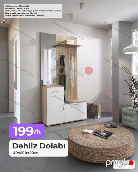 Dəhliz dolabı – 40×200×90 sm - Minimalist dizaynlı giriş mebeli — Bakı