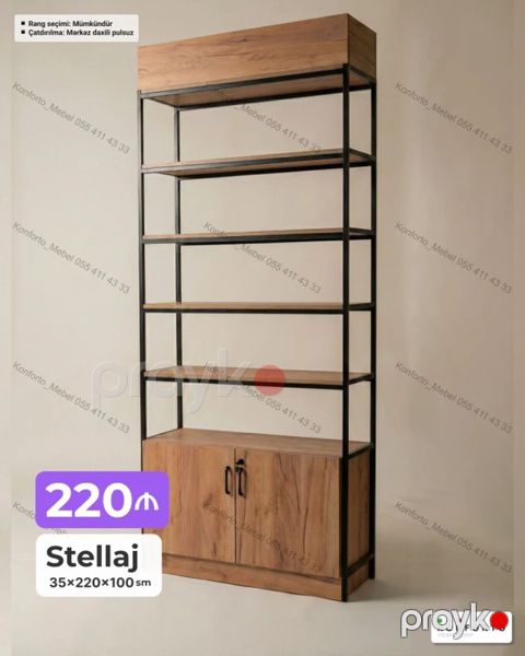 Sənaye üslublu stellaj - Ölçü: 35 220 100 sm - Material: metal — Bakı