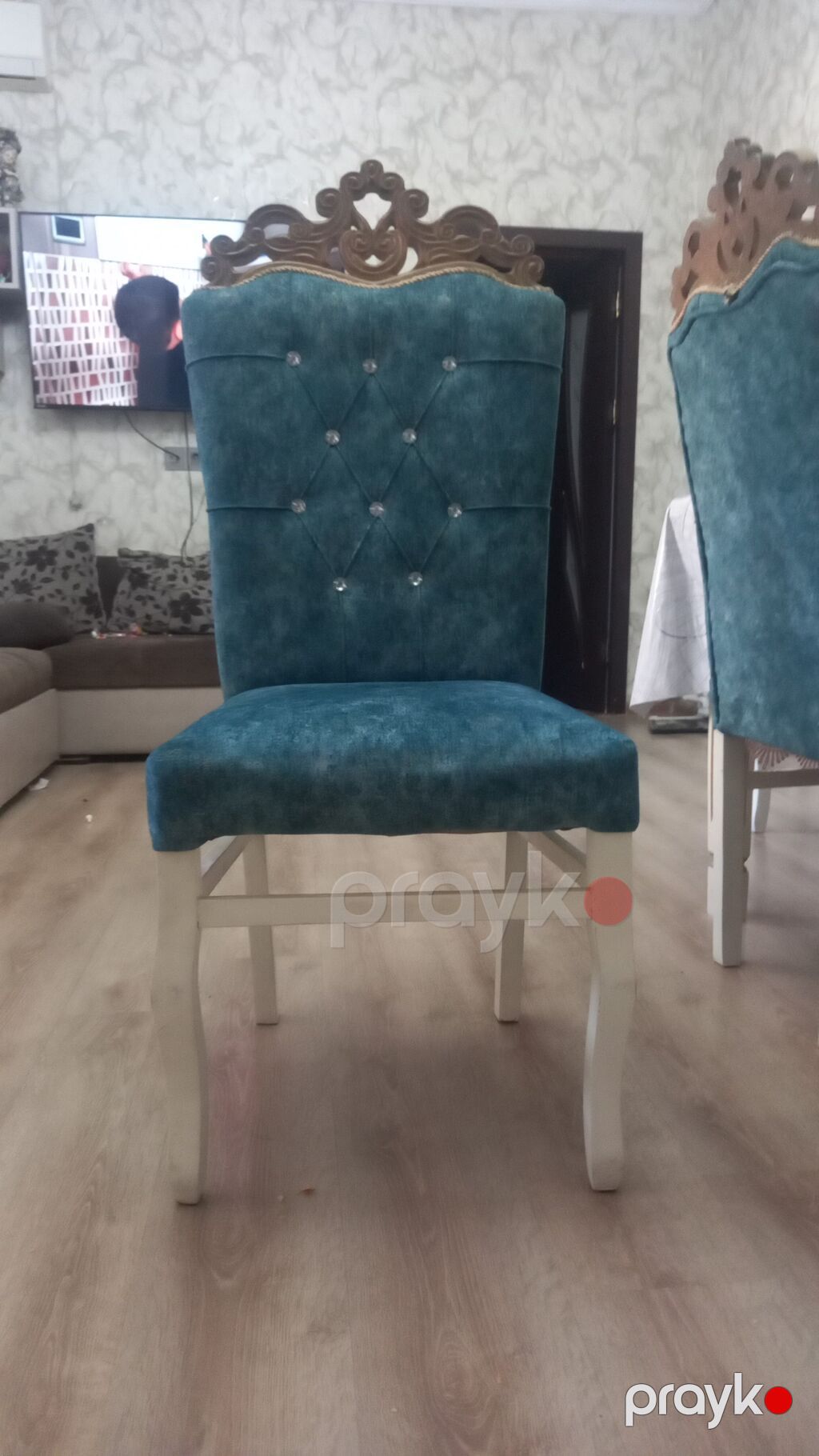 Klassik üslubda yumşaq oturacaqlı yemək stulu - Rəng: mavi-yaşıl — Stullar, Bakı (2)