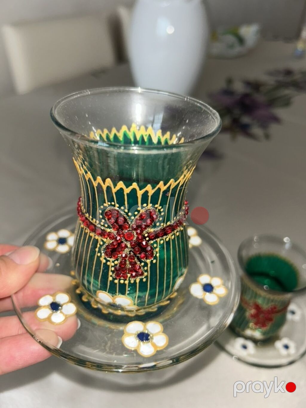 Çay dəsti, rəng - Yaşıl, Şüşə, 2 nəfərlik — Süfrə qabı, Bakı (2)