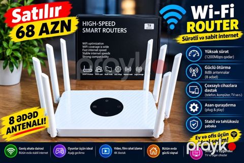 Wi‑Fi Router – sürətli və sabit internet Xüsusiyyətlər: - Sürət: 1200 — Bakı