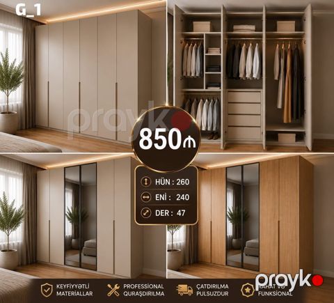 G_1 model qarderob şkafı - Ölçülər: hündürlük 260 sm, en 240 sm — Mehdiabad