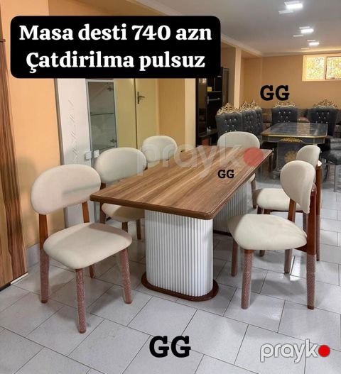 Masa dəsti – müasir dizaynlı yemək otağı komplekti - Düzbucaqlı taxta — Bakı