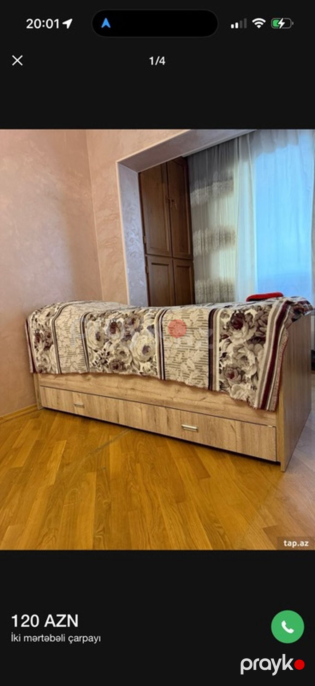 İki mərtəbəli çarpayı (çekmece tipli alt yatacaq) - Material: ağac — Yataqlar, Mehdiabad (3)